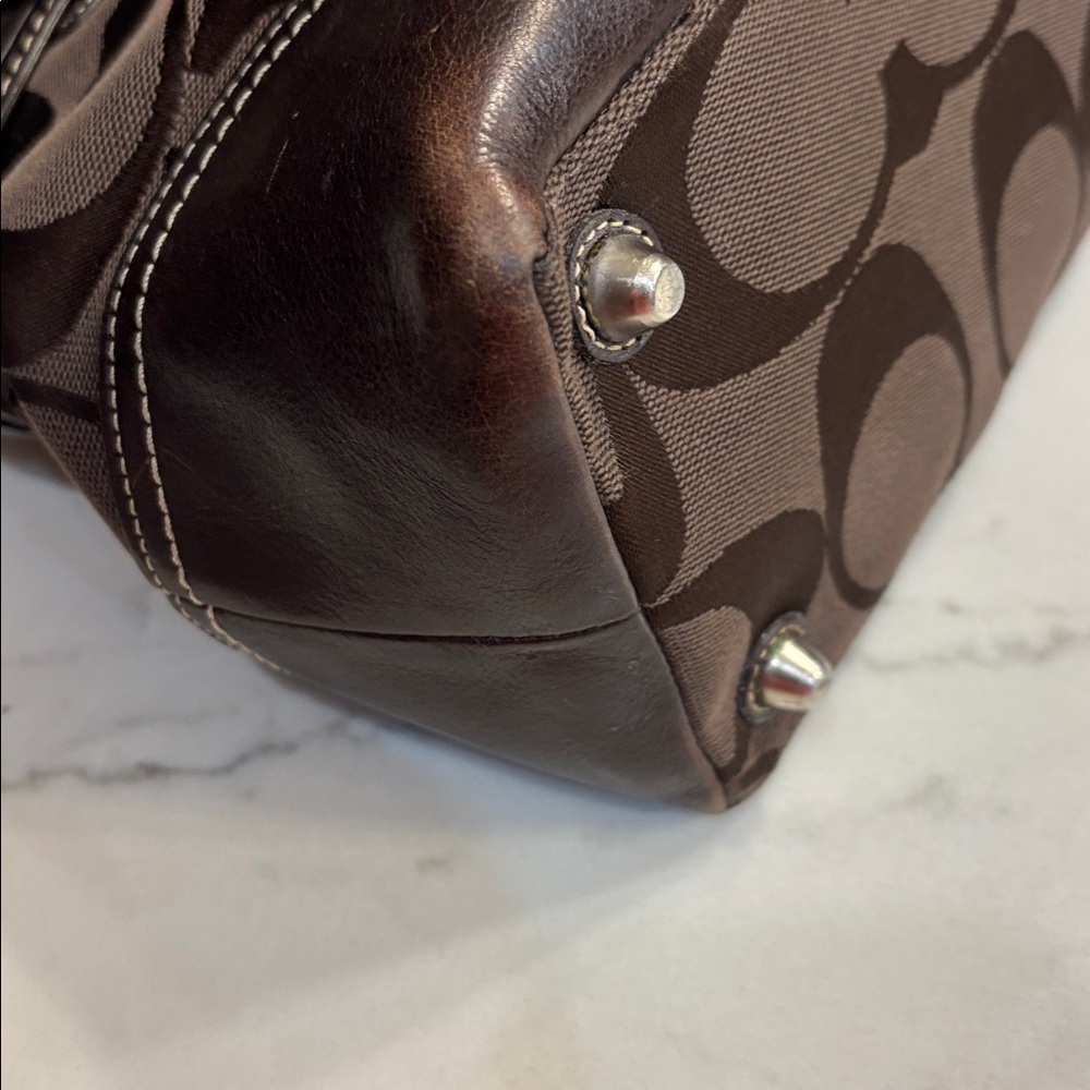 Authentic Coach Brown Hampton Signature Snake Skin Satchel EUC - Picture 12 of 15